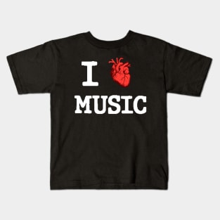 I Love Music (White Letters) Kids T-Shirt